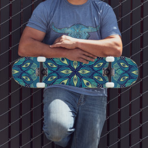 Skateboard Trippy Psychedelic Eyes Floral Surreal Art