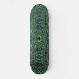 Skateboard Trippy Retro Black et Lime Green Motif Abstrait