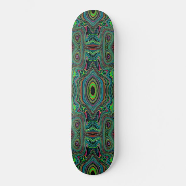 Skateboard Trippy Retro Black et Lime Green Motif Abstrait (Recto)