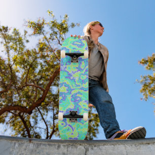 Skateboard Trippy Squiggly Groovy Gras Néon Acide Trip Marbre