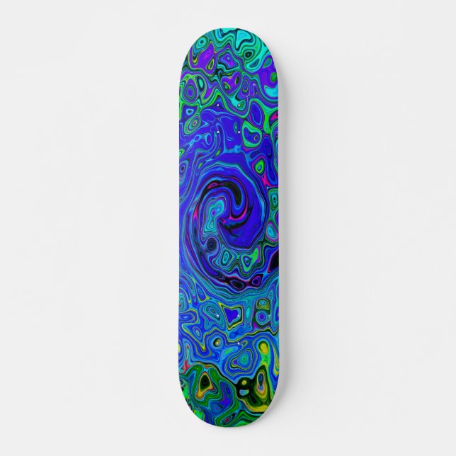 Skateboard Trippy Violet Bleu Abstrait Retro Liquid Swirl (Devant)