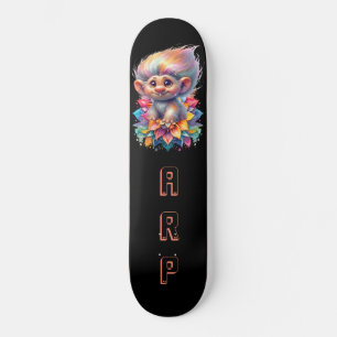 Skateboard *~* Troll doux AP89 Initiales noir néon Fleur