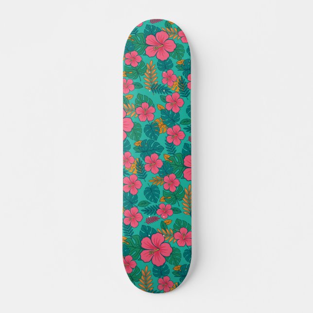Skateboard Tropical Hibiscus and Palm Leaf Pattern  (Devant)