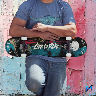 Skateboard Tropical Night Pop Art - Live to Ride Motto