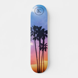 Skateboard Tropical Rainbow Color Palm Tree Sunset Monogram