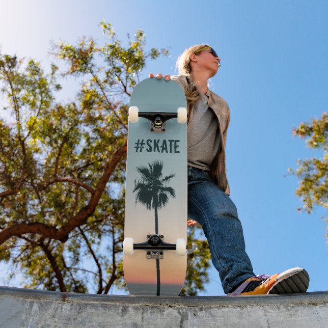 Skateboard Tropical Turquoise & Orange Palm Tree Sunset Custo (Extérieur 1)