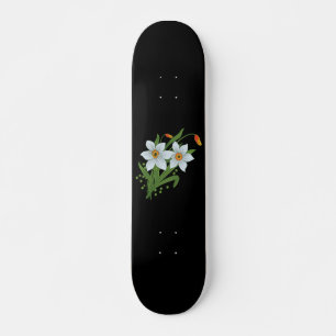 Skateboard Tulipes et jonquilles Fleurs Fond noir