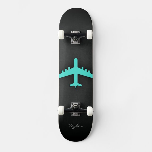 Skateboard Turquoise ; avion bleu vert (Recto)