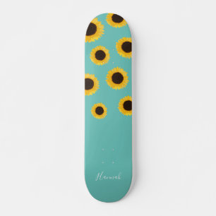 Skateboard Turquoise de tournesol moderne personnalisé