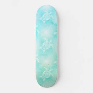 Skateboard Turquoise Tortles Motif Côte Tropicale