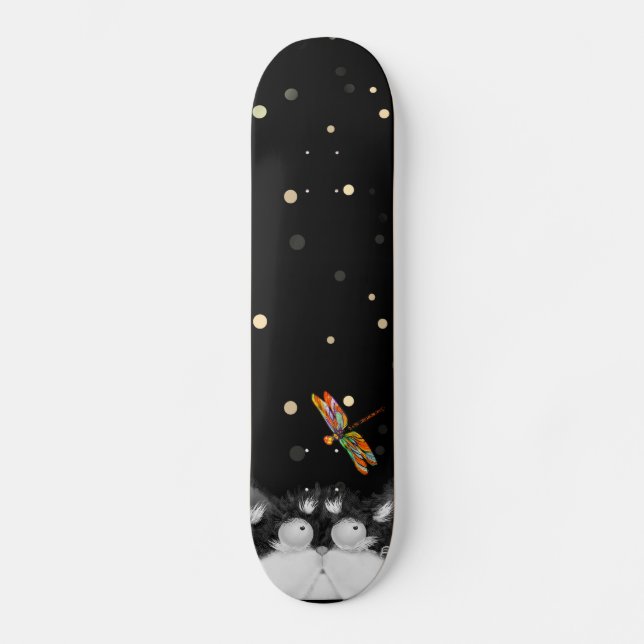 Skateboard Tuxedo Cat surpris par la libellule (Recto)