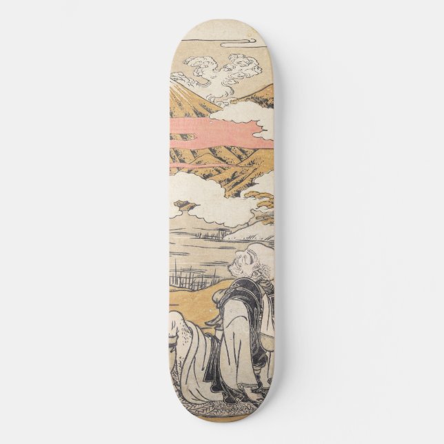 Skateboard Un Japonais oriental assis en admirant la vue Fuji (Recto)
