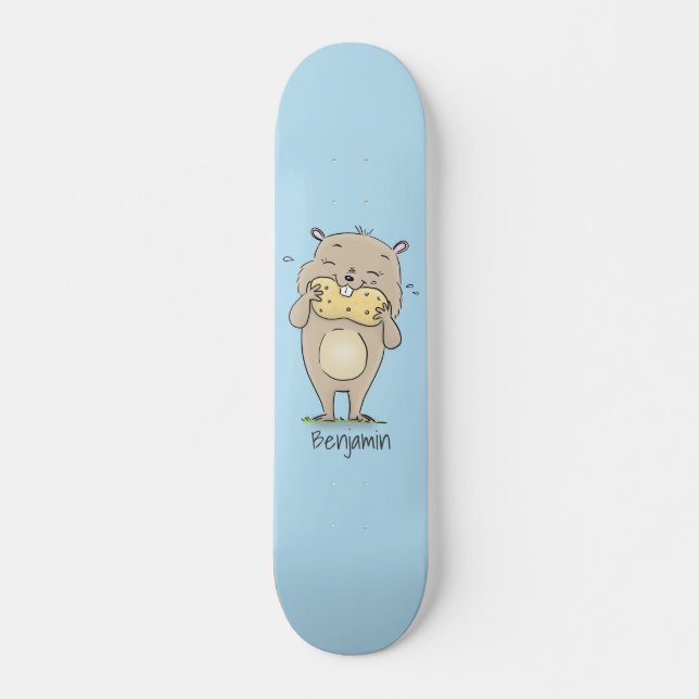 Skateboard Un joli hamster souriant avec un dessin animé d'ar (Devant)
