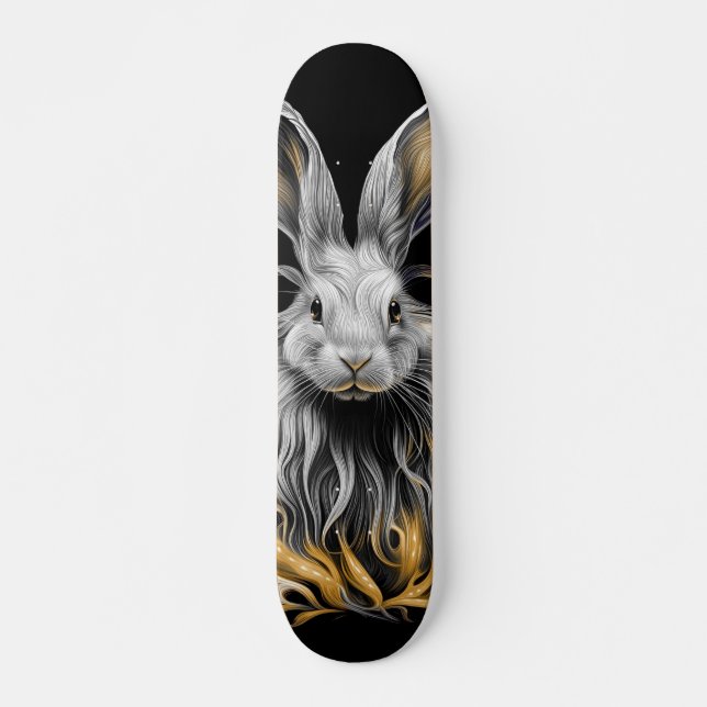 Skateboard Un lapin gris génial en feu (Devant)