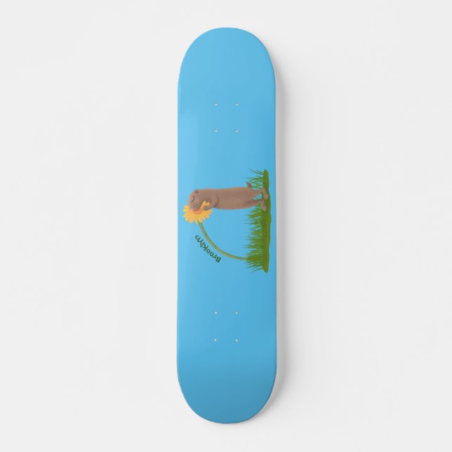 Skateboard Un mignon chien de prairie reniflant la caricature (Devant)