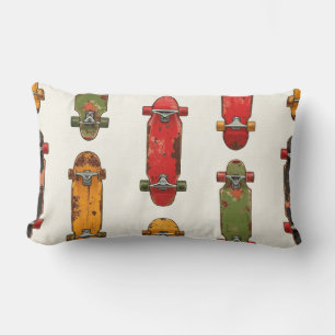 "Skateboard Under Deck" Vintage Pattern Lumbar Pillow