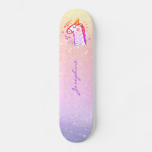 Skateboard Unicorn rainbow glitter modern name personalized