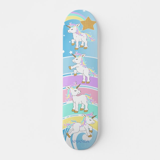 Skateboard Unicornes magiques - Bleu (Devant)