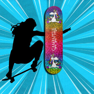 Skateboard Unicorns Colorful Modern Girl Parties scintillant 
