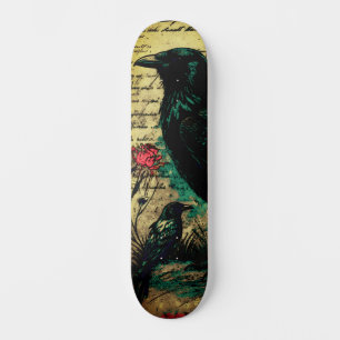 Skateboard Unique Art Urbain Inspiré Gothique Corbeau & Rose 