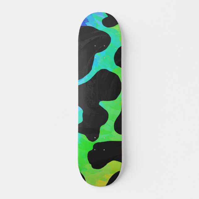 Skateboard Vache Cadeaux Noir et Arc-en-ciel (Devant)