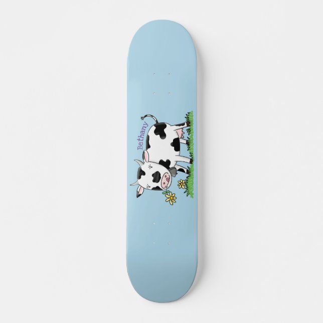 Skateboard Vache mignonne en vert dessin animé sur le terrain (Devant)