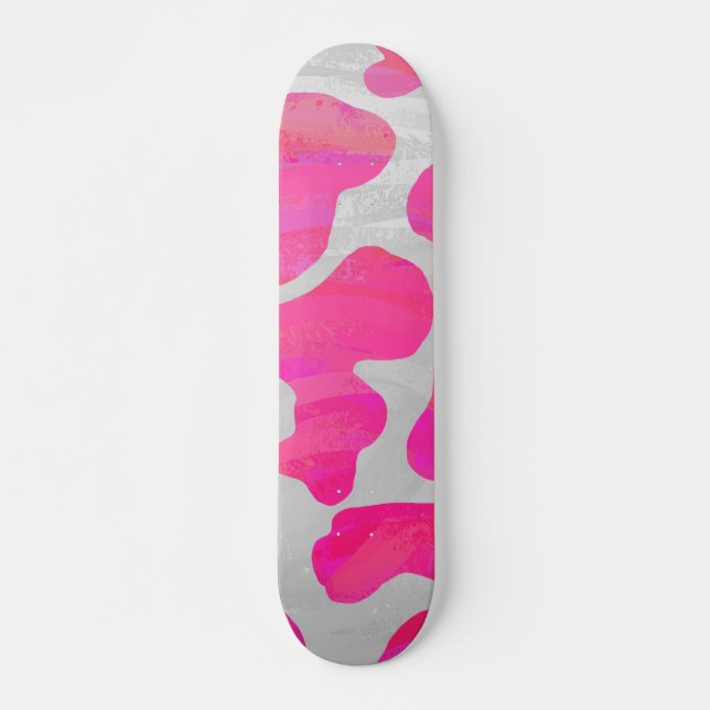 Skateboard Vache rose et blanc chaud (Devant)