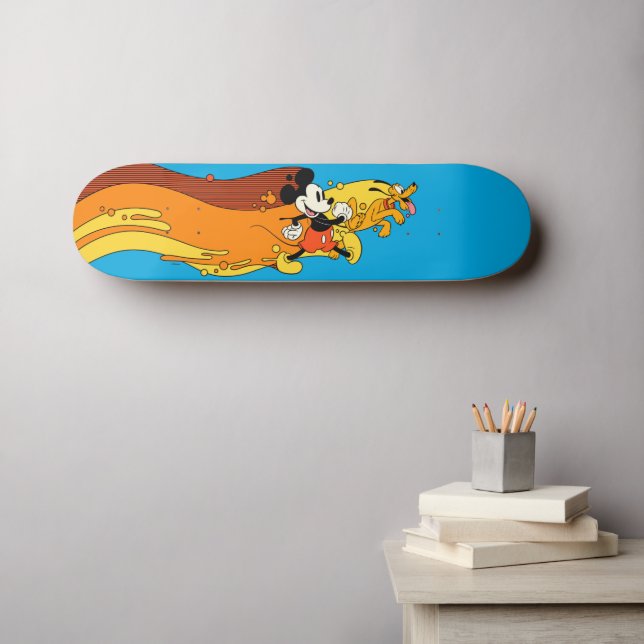 Skateboard Vague colorée Mickey et Pluto (Art mural (Horz))