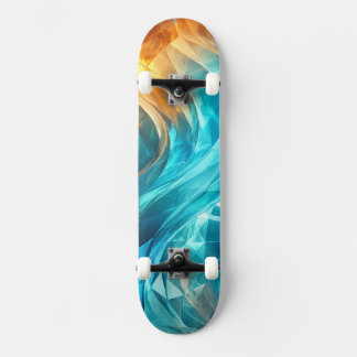 Skateboard Vague Cyan Orange Bas Poly Ondulatoire