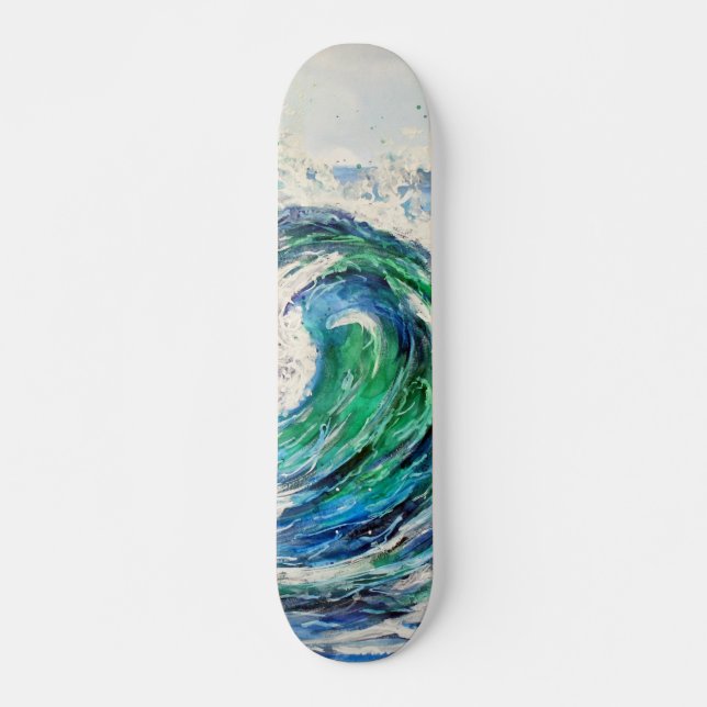 Skateboard Vague océanique bleue et turquoise (Devant)