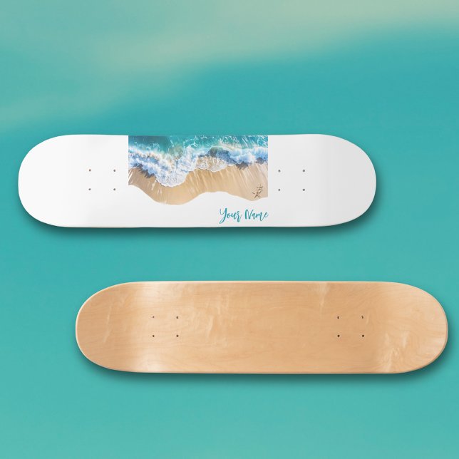 Skateboard Vagues de l'océan avec nom personnalisé sur la pla (Créateur téléchargé)