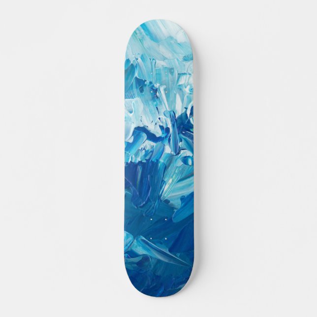 Skateboard Vagues de peinture bleue Abstraites (Devant)