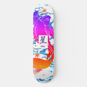 SKATEBOARD VAGUES JAPONAISES AVEC POISSON KOI NOIR
