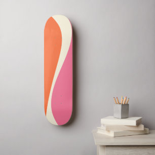 Skateboard Vagues simples 2 en rose, orange et crème
