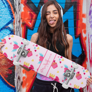 Skateboard Valentine Pink Love Lettres Motif Nom élégant