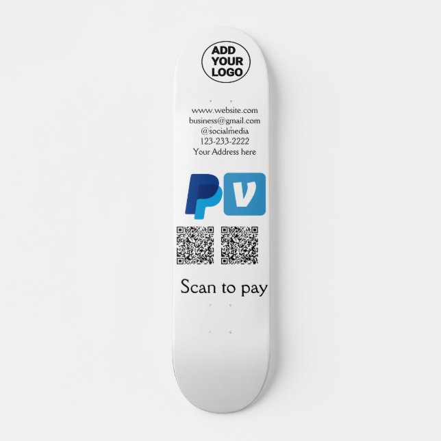 Skateboard Venmo paypal scan pour payer ajouter q r code logo (Devant)