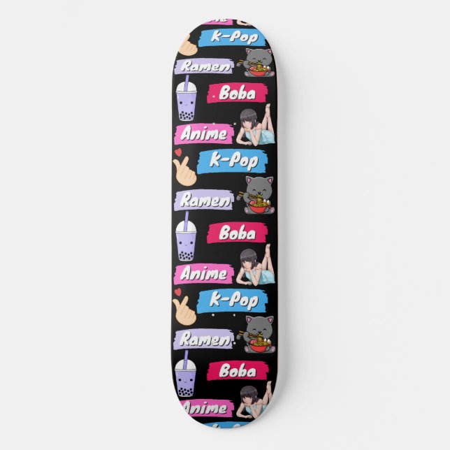 Skateboard Ventilateur de culture K-Pop, Ramen, Boba et Anime (Recto)