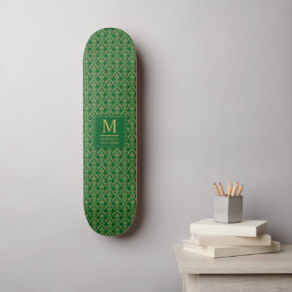Skateboard Vert émeraude et or motif damassé sans couture
