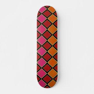 Skateboard Vibrant Harlequin Diamond Pattern in Red, Orange,