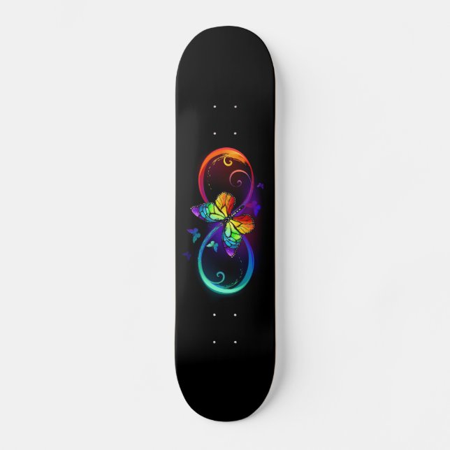 Skateboard Vibrant infinity with rainbow butterfly on black (Recto)