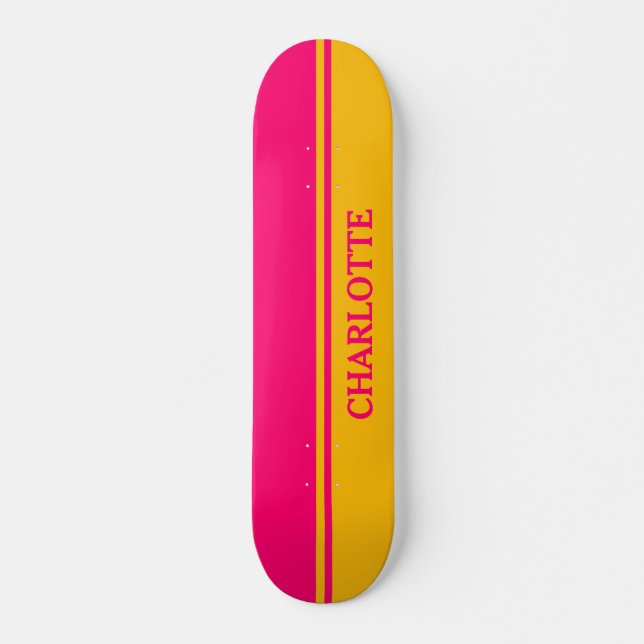 Skateboard Vibrant orange et rose chaud (Devant)