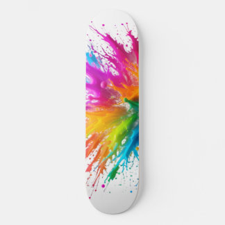Skateboard Vibrant Rainbow Paint Splatter Explosion