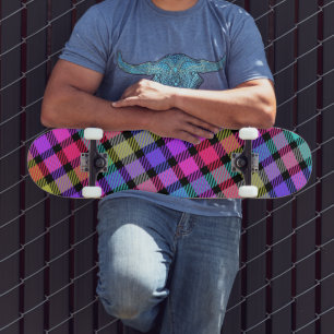 Skateboard Vichy Madras à carreaux arc-en-ciel lumineux