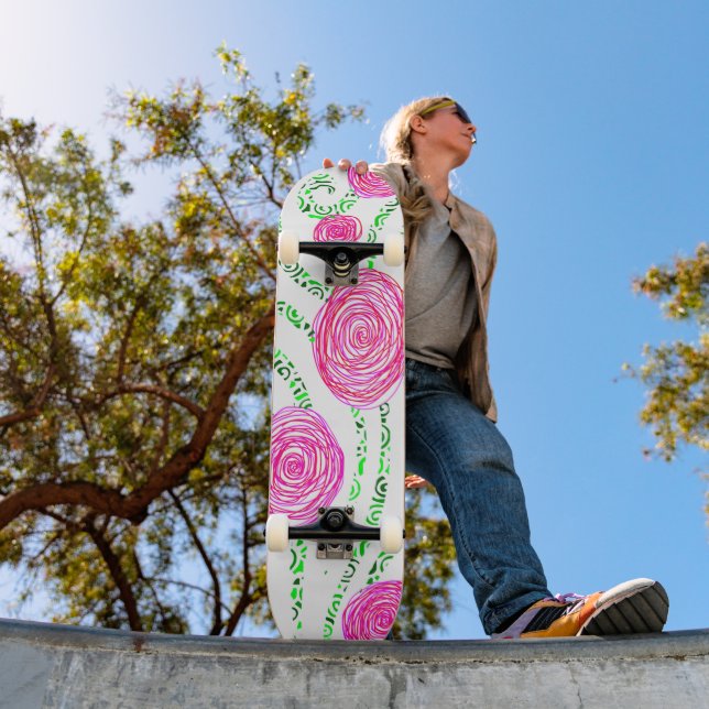Skateboard Vignes vert et rose (Extérieur 1)