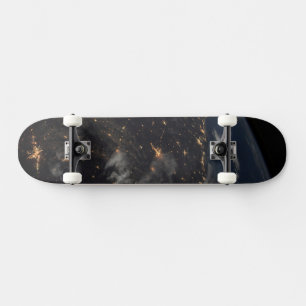 Skateboard Ville Lumière La Nuit Sur La Planète Terre