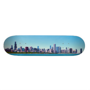 Skateboard Ville panorama d'horizon de Chicago, l'Illinois