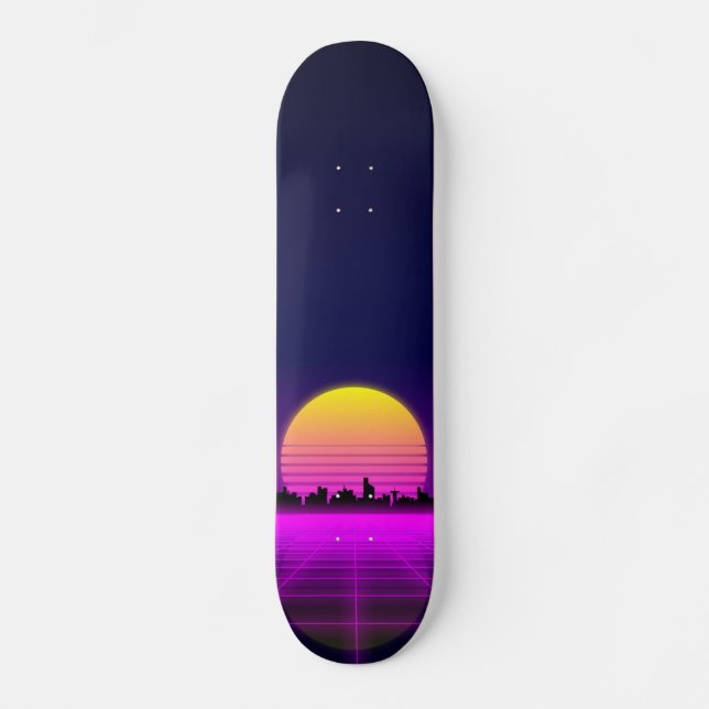 Skateboard Ville rougeoyante de lampes au néon de rétro (Recto)