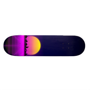 Skateboard Ville rougeoyante de lampes au néon de rétro