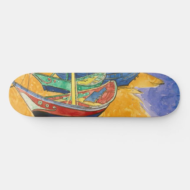 Skateboard Vincent van Gogh - Bateaux de pêche sur la plage (Horz)