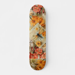 Skateboard Vintage Decoupage Inspirer Floral Dragonfly